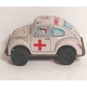 Yonezawa VW Volkswagon Beetle Ambulance Vintage Tin Litho Japan Good Condition